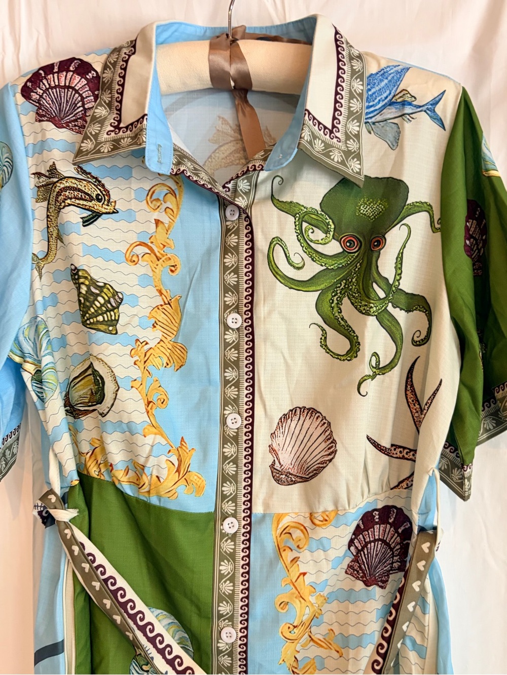 Sunday Up Ocean-motif Midi Shirt Dress in Blue & Green - Picture 3 of 5